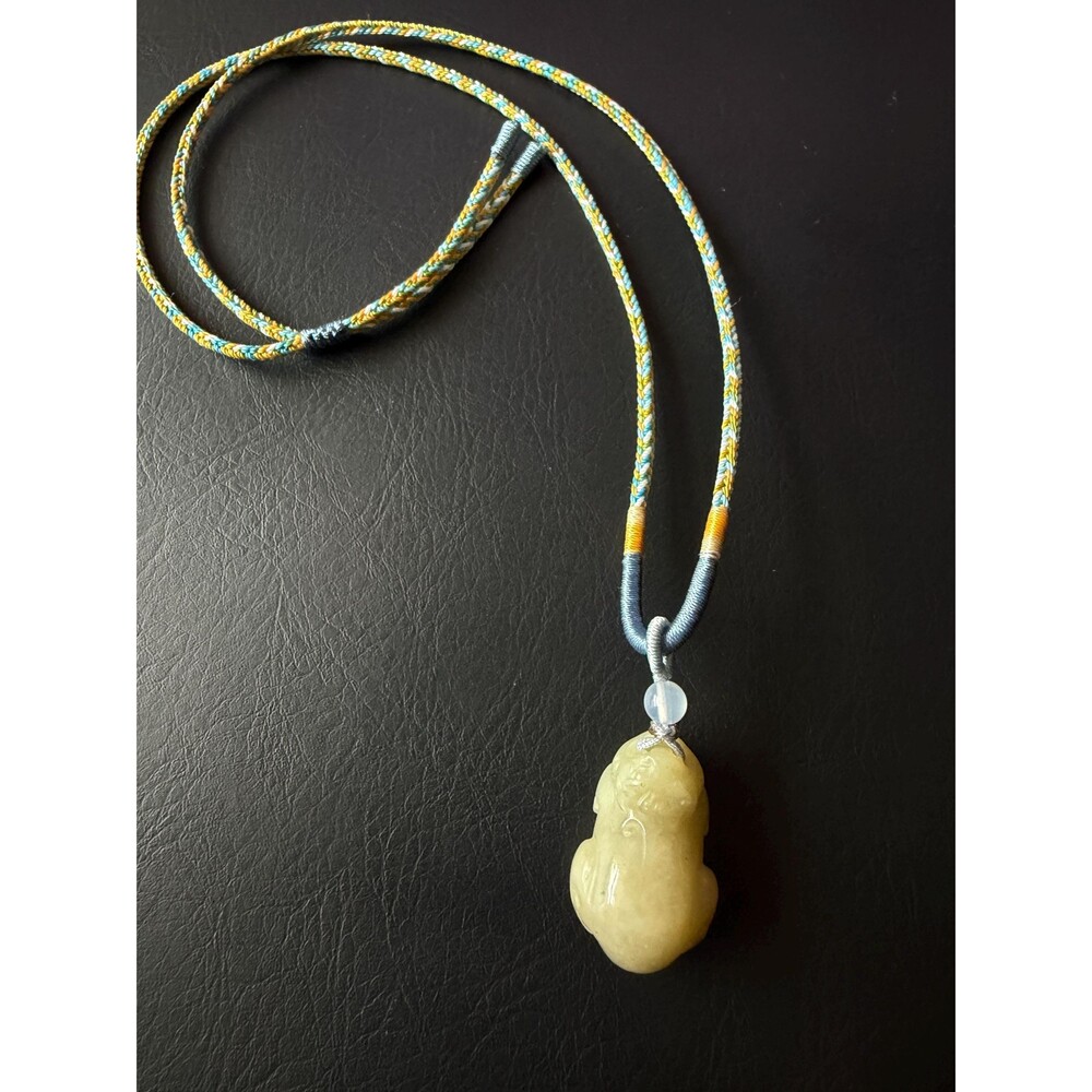 Natural Jade Pi Xiu Pendant Necklace – Carved Ivory Yellow Jade Pixiu Handmade